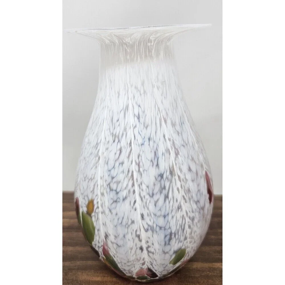 Glass Eye Studio Hand Blown Tulip Mosaic Raindrop Glass Vase  6.75